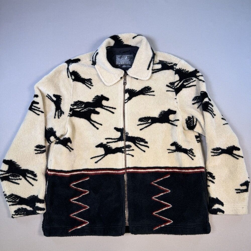 Vintage Tsunami Equestrian Women’s Large Cardigan Fleece Jacket Horses Canada